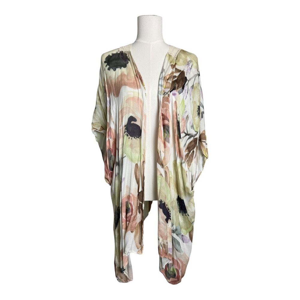 Elizabeth Gillett Floral Kimono Wrap Cover Up Sheer Cardigan Festival Boho Lace
